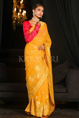 Tuscan Sun Yellow Banarasi Khaddi Georgette Saree