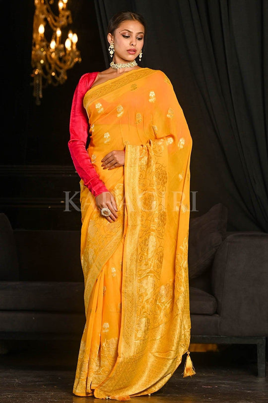 Banarasi Khaddi Georgette Saree Tuscan Sun Yellow Banarasi Khaddi Georgette Saree saree online