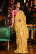 Banarasi Khaddi Georgette Saree Tuscany Yellow Banarasi Khaddi Georgette Saree saree online