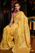 Banarasi Khaddi Georgette Saree Tuscany Yellow Banarasi Khaddi Georgette Saree saree online