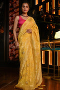 Banarasi Khaddi Georgette Saree Tuscany Yellow Banarasi Khaddi Georgette Saree saree online