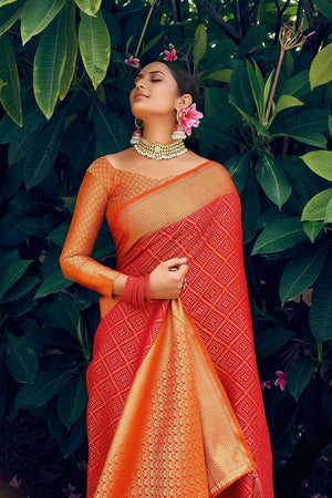 Candy Red Banarasi Patola Saree
