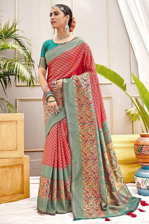 Candy Red Banarasi Patola Saree