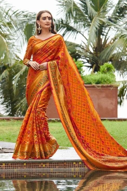 Banarasi - Patola Saree Carrot Orange Banarasi - Patola Saree saree online