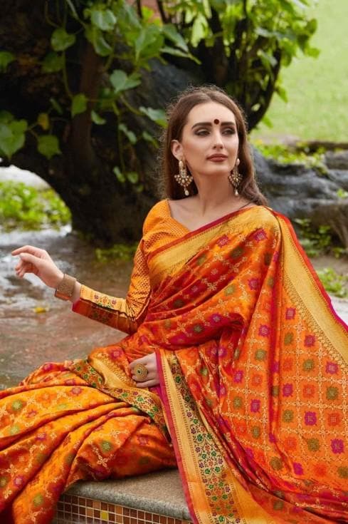 Banarasi Patola Saree Carrot Orange Banarasi Patola Saree saree online