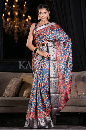 Denim Blue Digital Print Saree