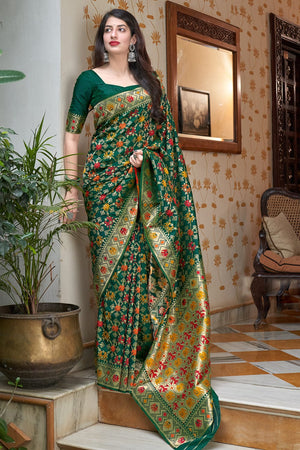 Forest Green Banarasi Patola Saree