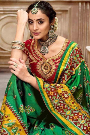 Fun Green Banarasi Patola Saree