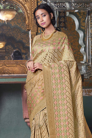 beige banarasi saree