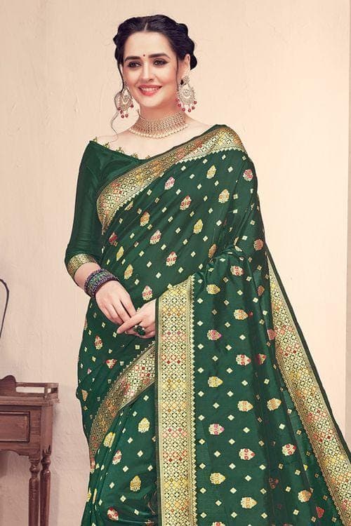 Banarasi Patola Saree Hunter Green Banarasi Patola Saree saree online