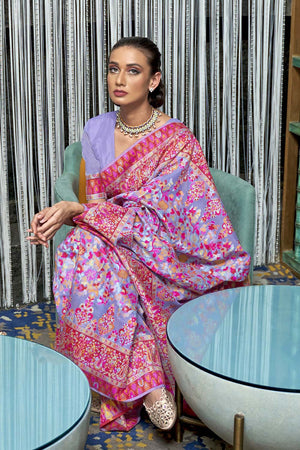 Lavender Purple Pashmina Saree With Blouse Piece