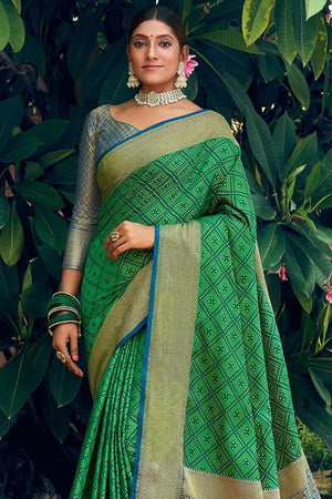 Parakeet Green Banarasi Patola Saree