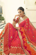 Peach pink designer banarasi patola fusion saree with embroidered silk blouse Wedding sutra collection Buy online on Karagiri Free shipping to USA