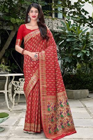 Rose Red Banarasi Patola Saree