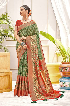 Spring Green Banarasi Patola Saree