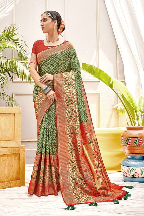 green banarasi saree