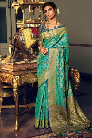 Turquoise Blue Banarasi Patola Saree