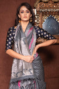 Anchor Grey Banarasi Raw Silk Saree