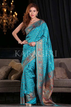 Azure Blue Banarasi Raw Silk Saree