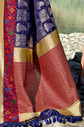 Banarasi - Raw Silk Saree Berry Blue Woven Saree - Woven Fusion Of Banarasi & Raw Silk saree online