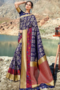 Banarasi - Raw Silk Saree Berry Blue Woven Saree - Woven Fusion Of Banarasi & Raw Silk saree online