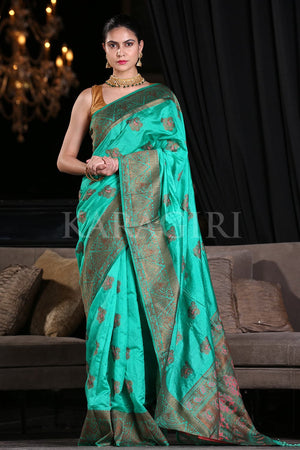 Bright Green Banarasi Raw Silk Saree