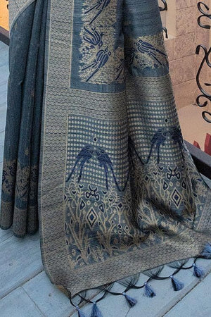 Cadet Grey Banarasi Raw Silk Saree