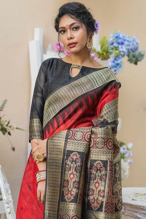 Crimson Red Banarasi Raw Silk Saree