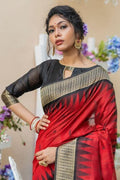 Crimson Red Banarasi Raw Silk Saree