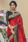 Crimson Red Banarasi Raw Silk Saree