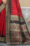 Crimson Red Banarasi Raw Silk Saree