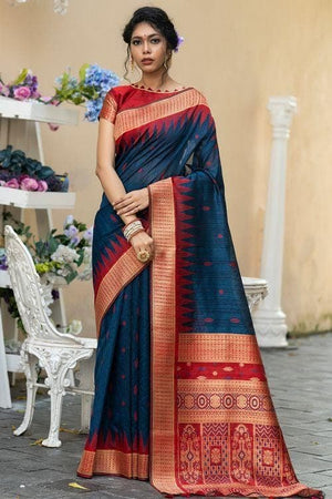 Denim Blue Banarasi Raw Silk Saree