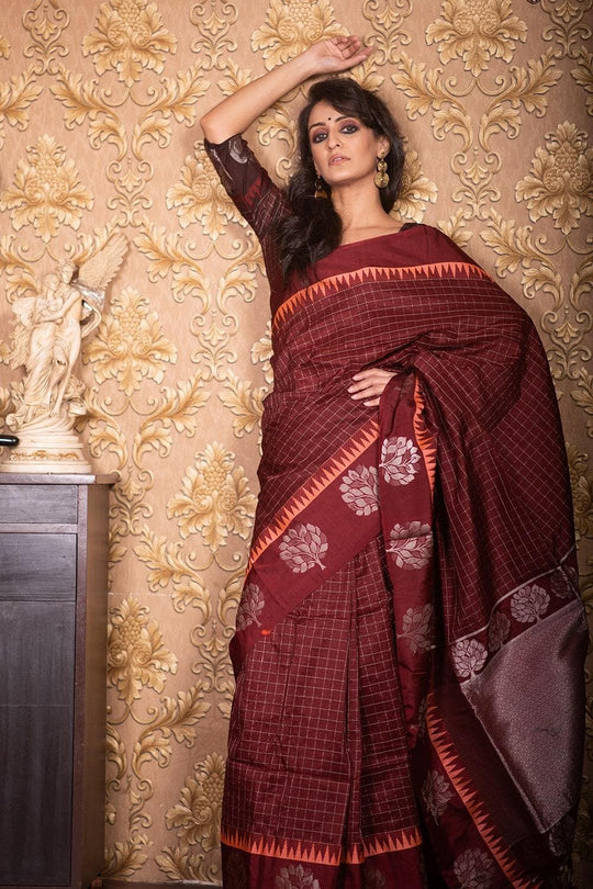 Garnet Red Banarasi Raw Silk Saree