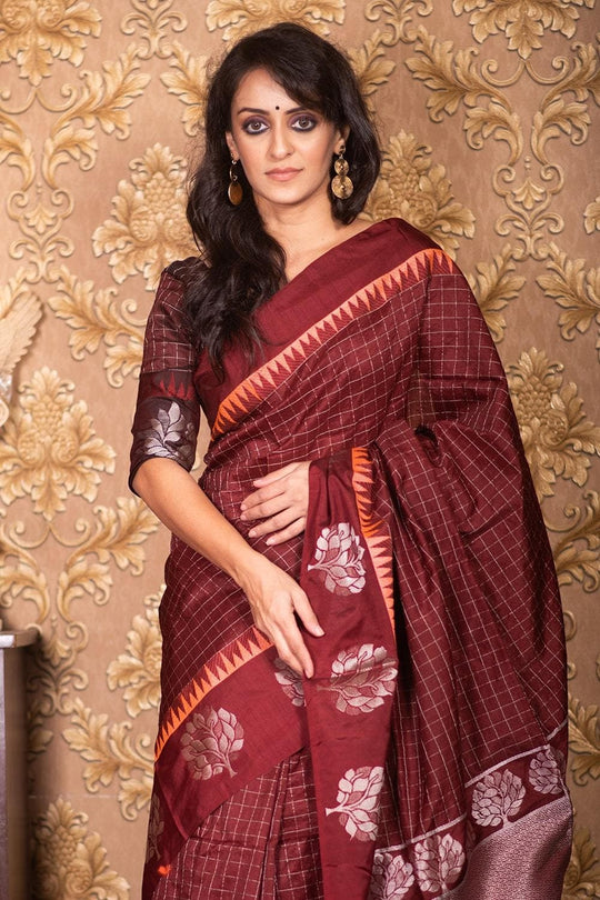 Garnet Red Banarasi Raw Silk Saree
