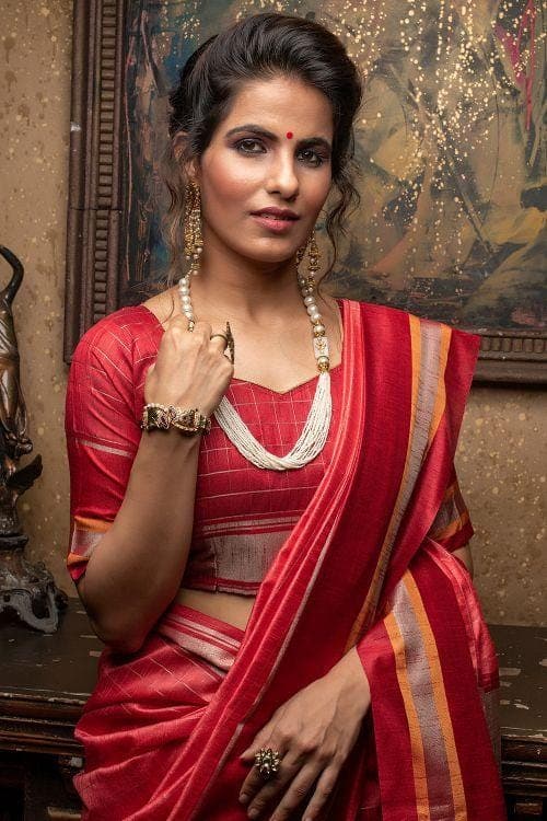 Imperial Red Banarasi Raw Silk Saree