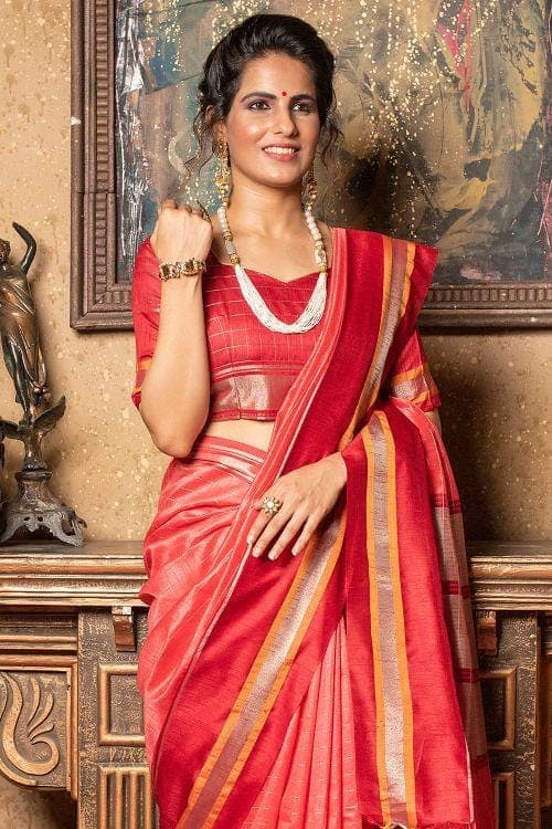Imperial Red Banarasi Raw Silk Saree