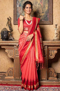 Imperial Red Banarasi Raw Silk Saree