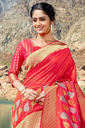 Banarasi - Raw Silk Saree Imperial Red Woven Saree - Woven Fusion Of Banarasi & Raw Silk saree online