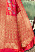 Banarasi - Raw Silk Saree Imperial Red Woven Saree - Woven Fusion Of Banarasi & Raw Silk saree online