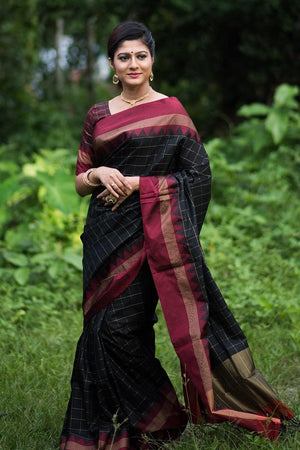 Jade Black Banaras Raw Silk Saree