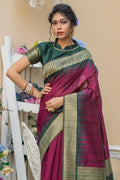 Jam Purple Banarasi Raw Silk Saree