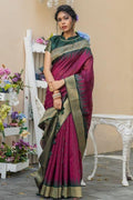 Jam Purple Banarasi Raw Silk Saree