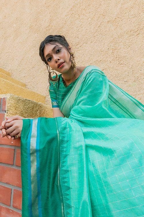 Jungle Green Banarasi Raw Silk Saree