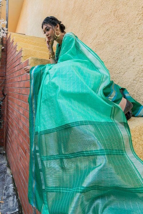 Jungle Green Banarasi Raw Silk Saree
