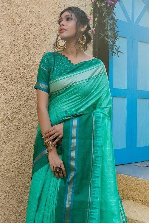 Jungle Green Banarasi Raw Silk Saree
