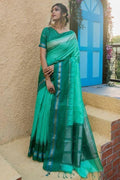 Jungle Green Banarasi Raw Silk Saree
