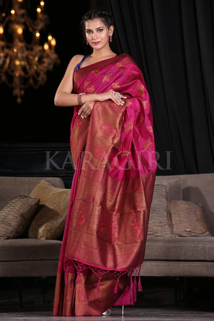 Magenta Pink Banarasi Raw Silk Saree
