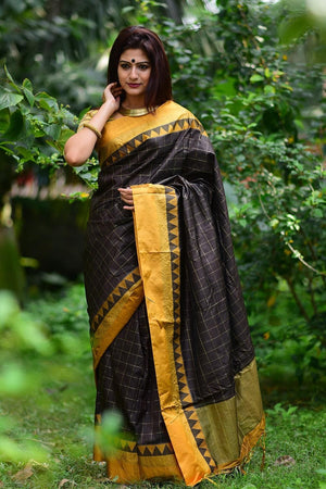 Metal Black Blended Raw Silk Saree