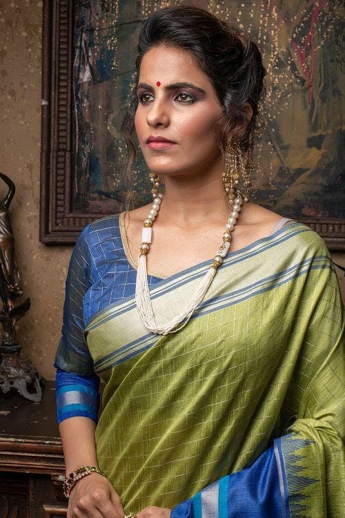 Olive Green Banarasi Raw Silk Saree