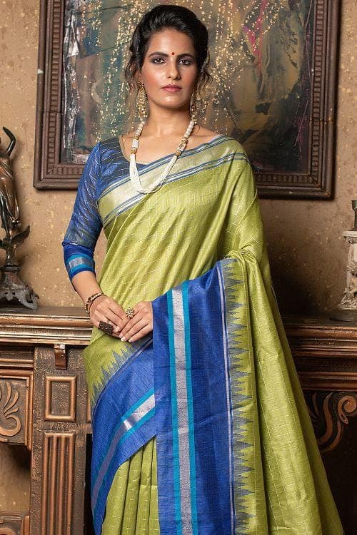 Olive Green Banarasi Raw Silk Saree